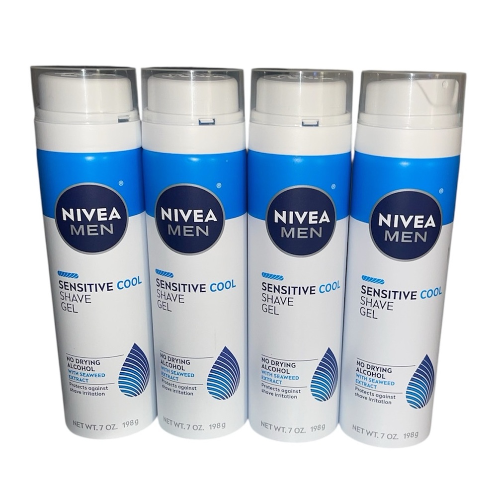 Lot Of 4 Nivea Men Sensitive Cool Shave Gel, Seaweed Extract, 7 Oz Alcohol Free